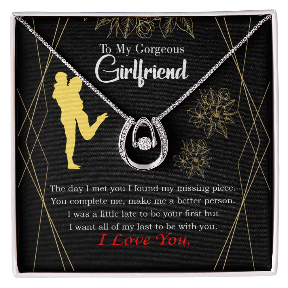 To My Girlfriend Better Person Lucky Horseshoe Necklace Message Card 14k w CZ Crystals-Express Your Love Gifts