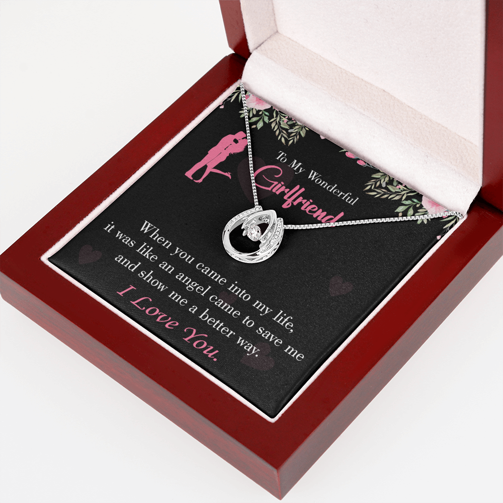 To My Girlfriend Better Way Lucky Horseshoe Necklace Message Card 14k w CZ Crystals-Express Your Love Gifts