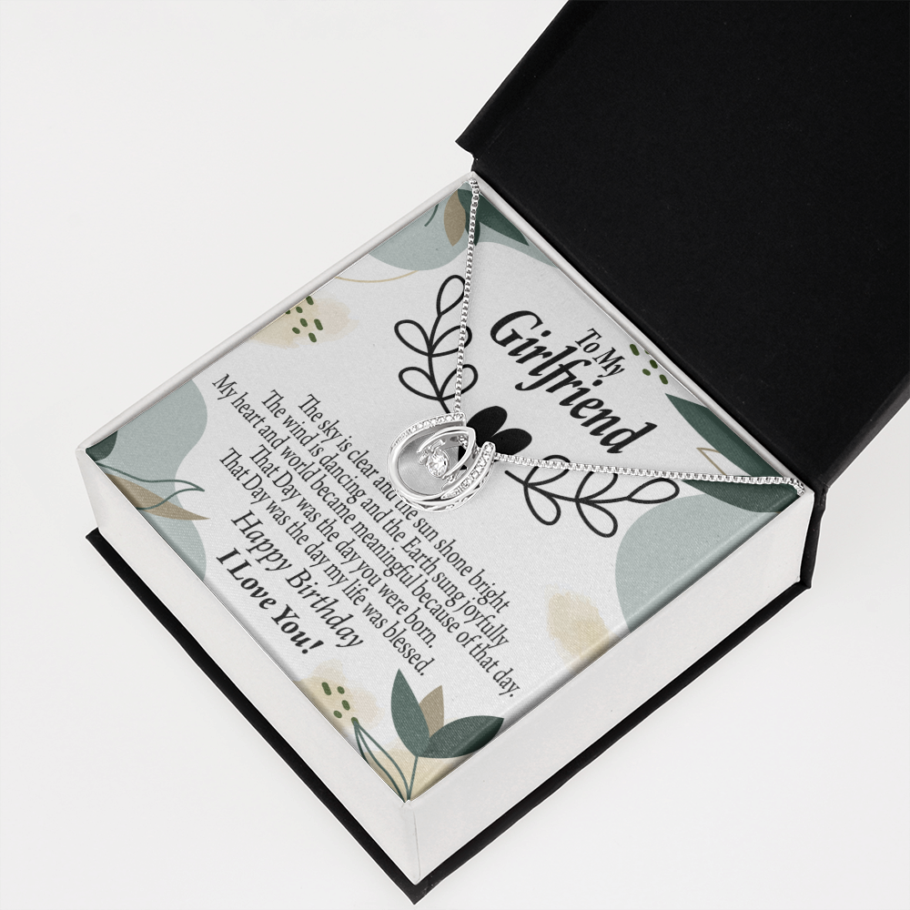 To My Girlfriend Birthday My World Lucky Horseshoe Necklace Message Card 14k w CZ Crystals-Express Your Love Gifts