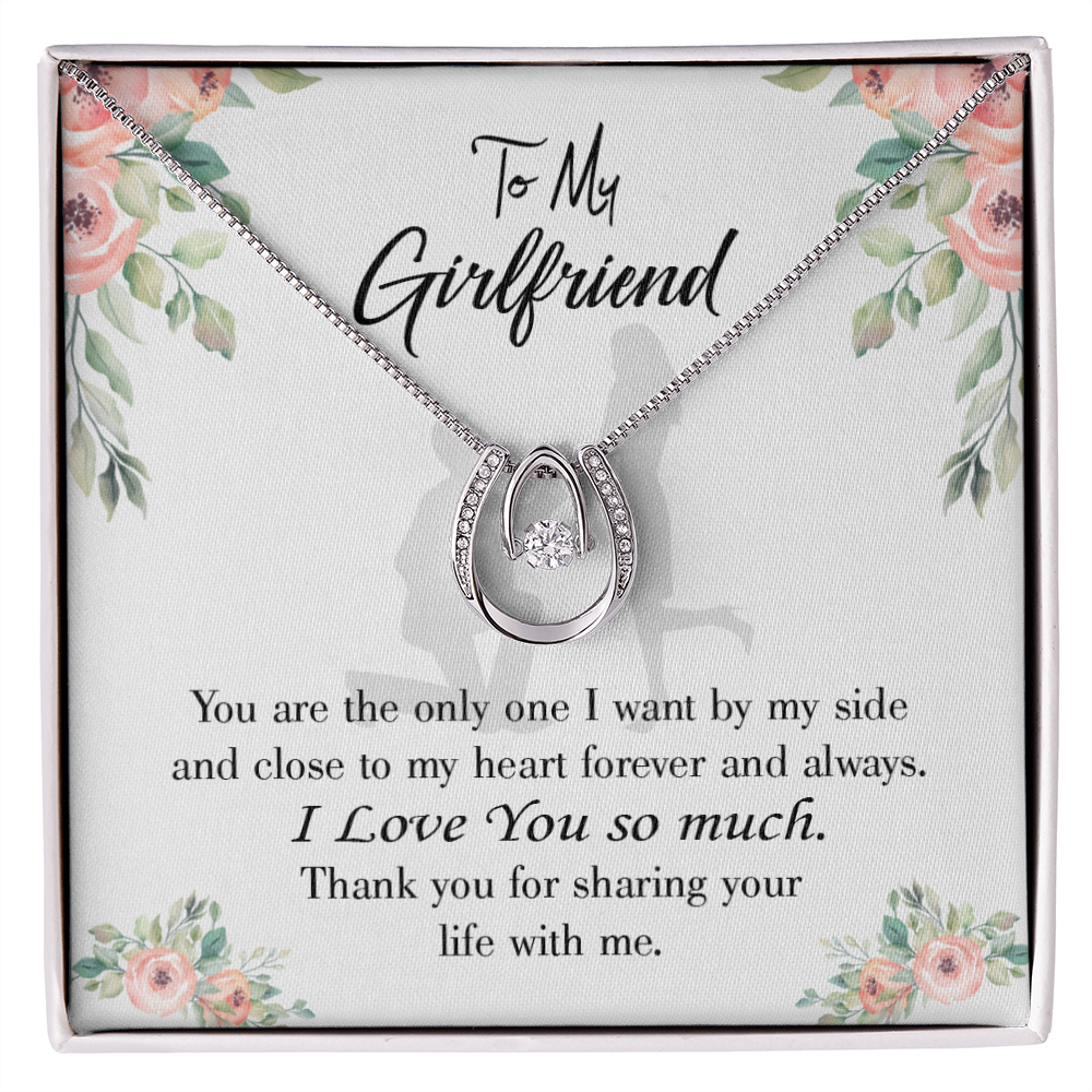 To My Girlfriend By My Side Lucky Horseshoe Necklace Message Card 14k w CZ Crystals-Express Your Love Gifts