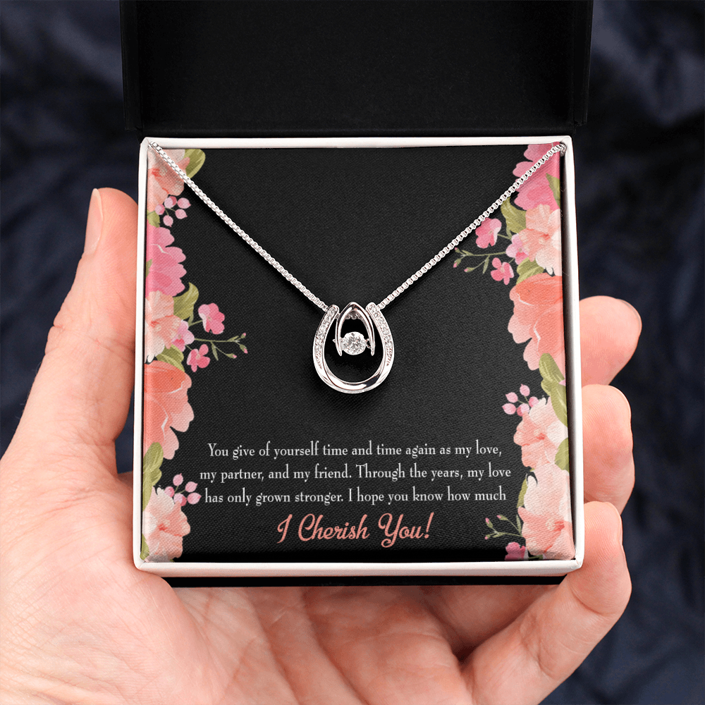 To My Girlfriend Cherish You Lucky Horseshoe Necklace Message Card 14k w CZ Crystals-Express Your Love Gifts