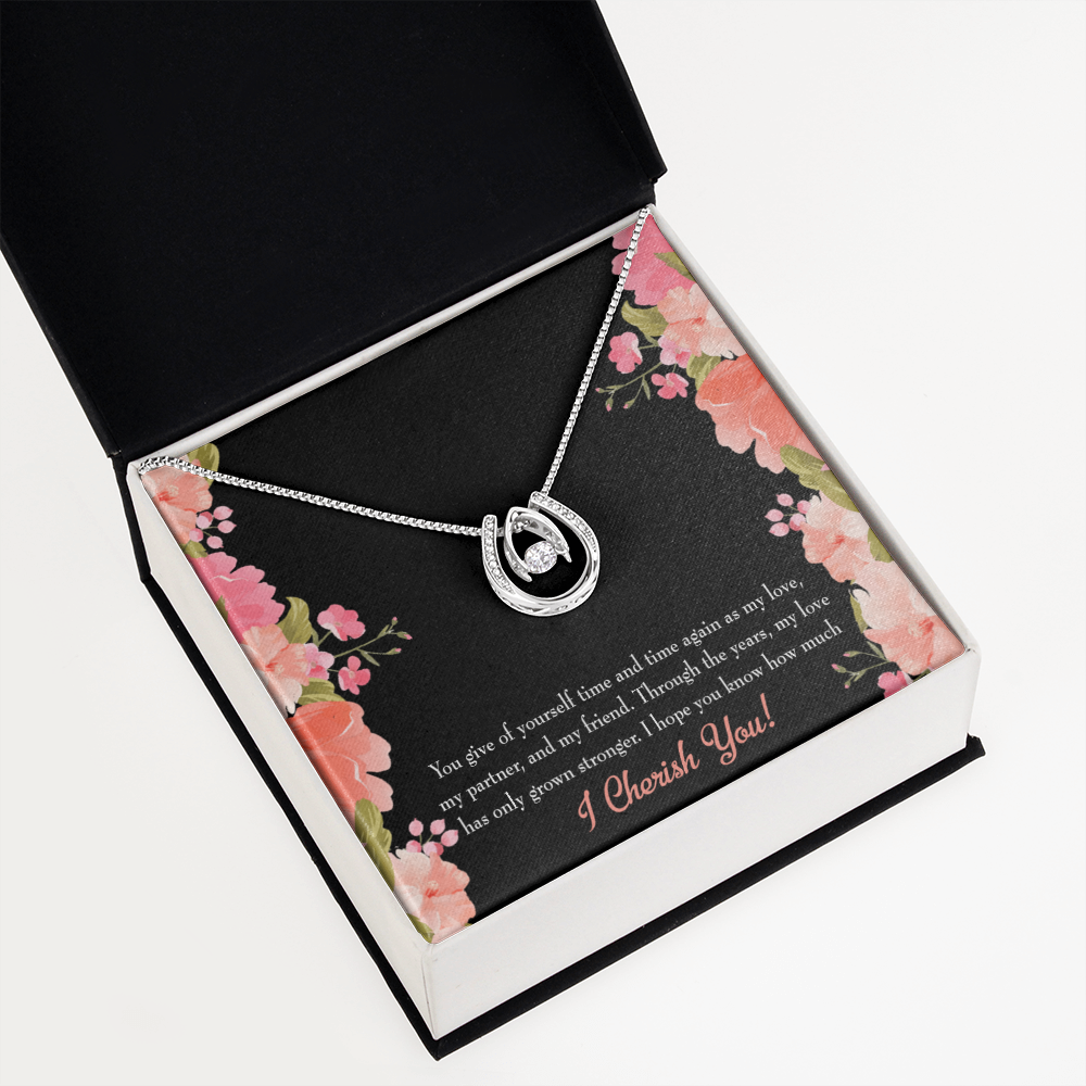 To My Girlfriend Cherish You Lucky Horseshoe Necklace Message Card 14k w CZ Crystals-Express Your Love Gifts
