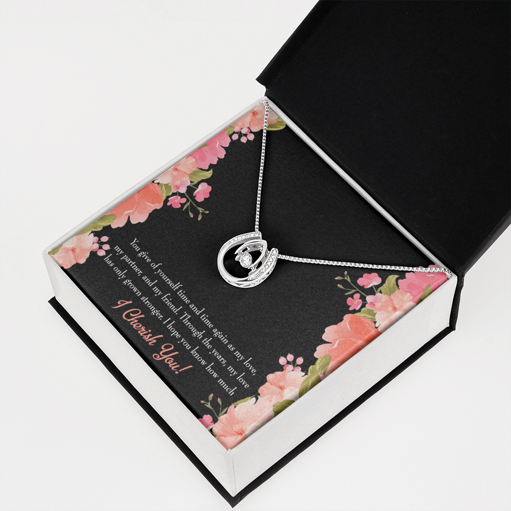 To My Girlfriend Cherish You Lucky Horseshoe Necklace Message Card 14k w CZ Crystals-Express Your Love Gifts