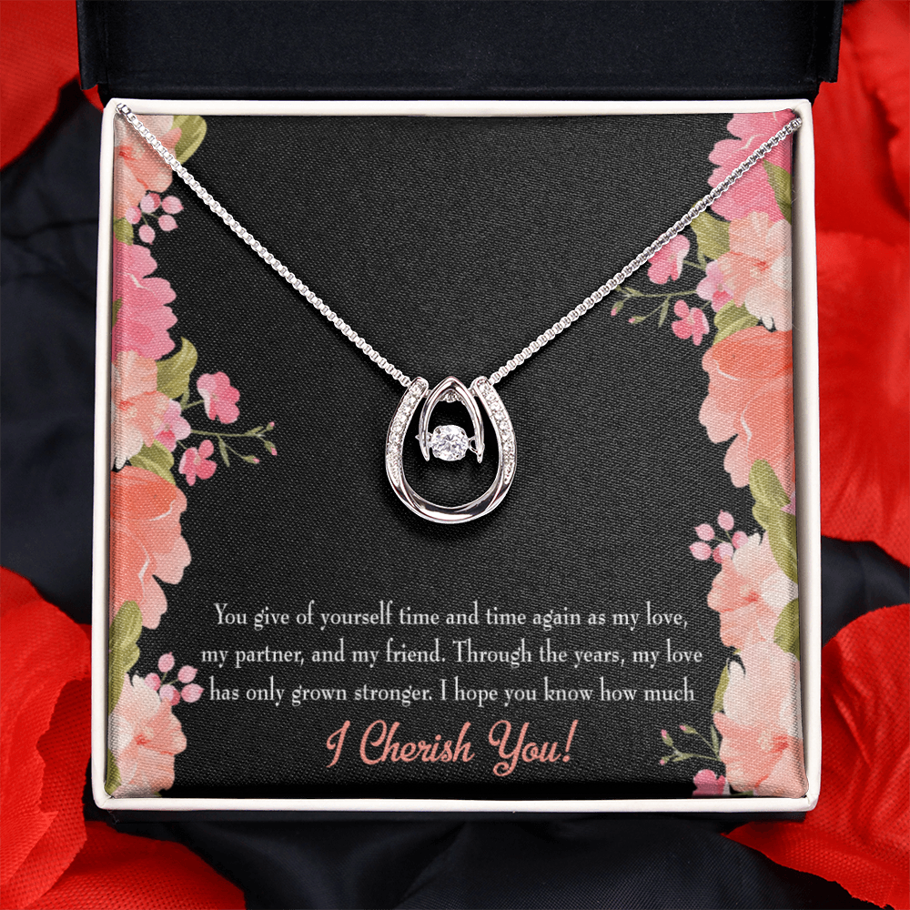 To My Girlfriend Cherish You Lucky Horseshoe Necklace Message Card 14k w CZ Crystals-Express Your Love Gifts