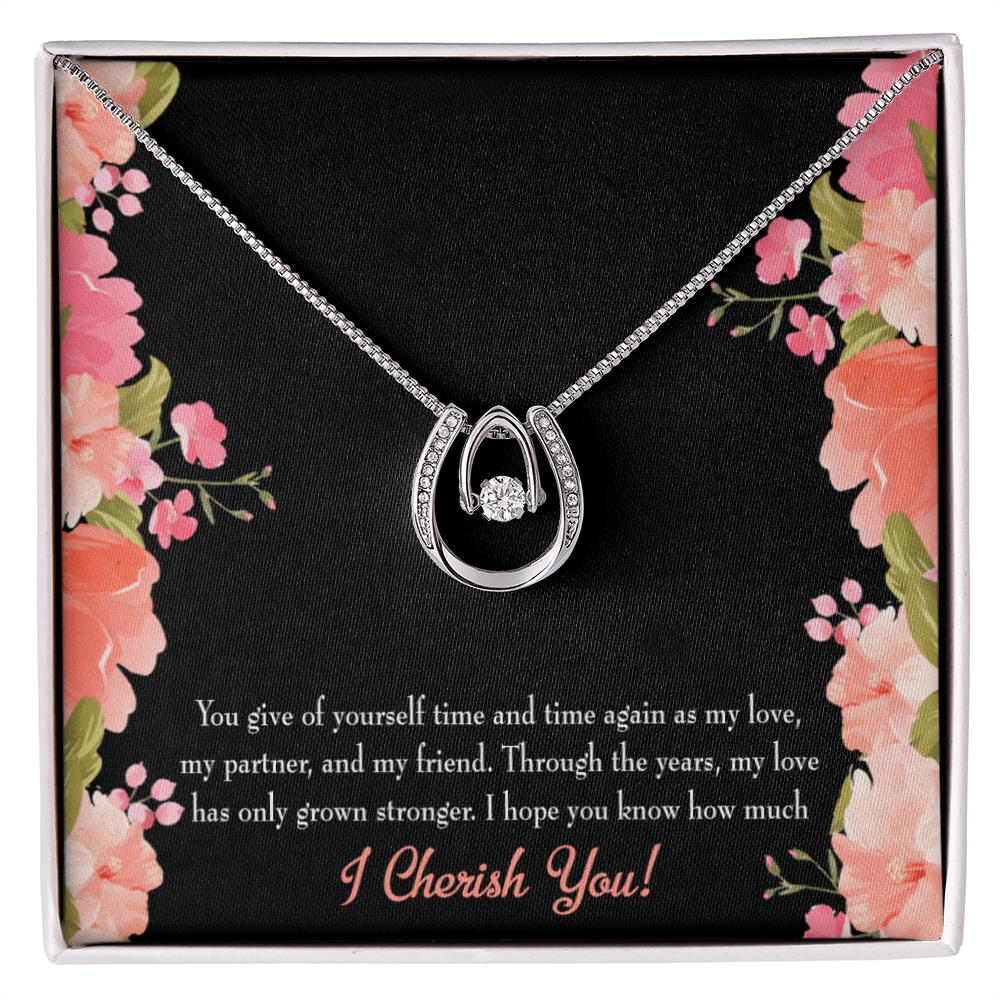 To My Girlfriend Cherish You Lucky Horseshoe Necklace Message Card 14k w CZ Crystals-Express Your Love Gifts