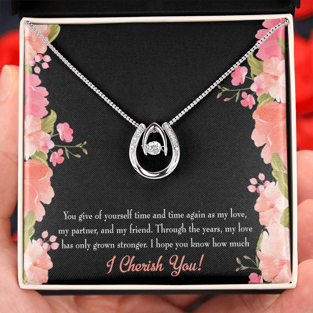 To My Girlfriend Cherish You Lucky Horseshoe Necklace Message Card 14k w CZ Crystals-Express Your Love Gifts