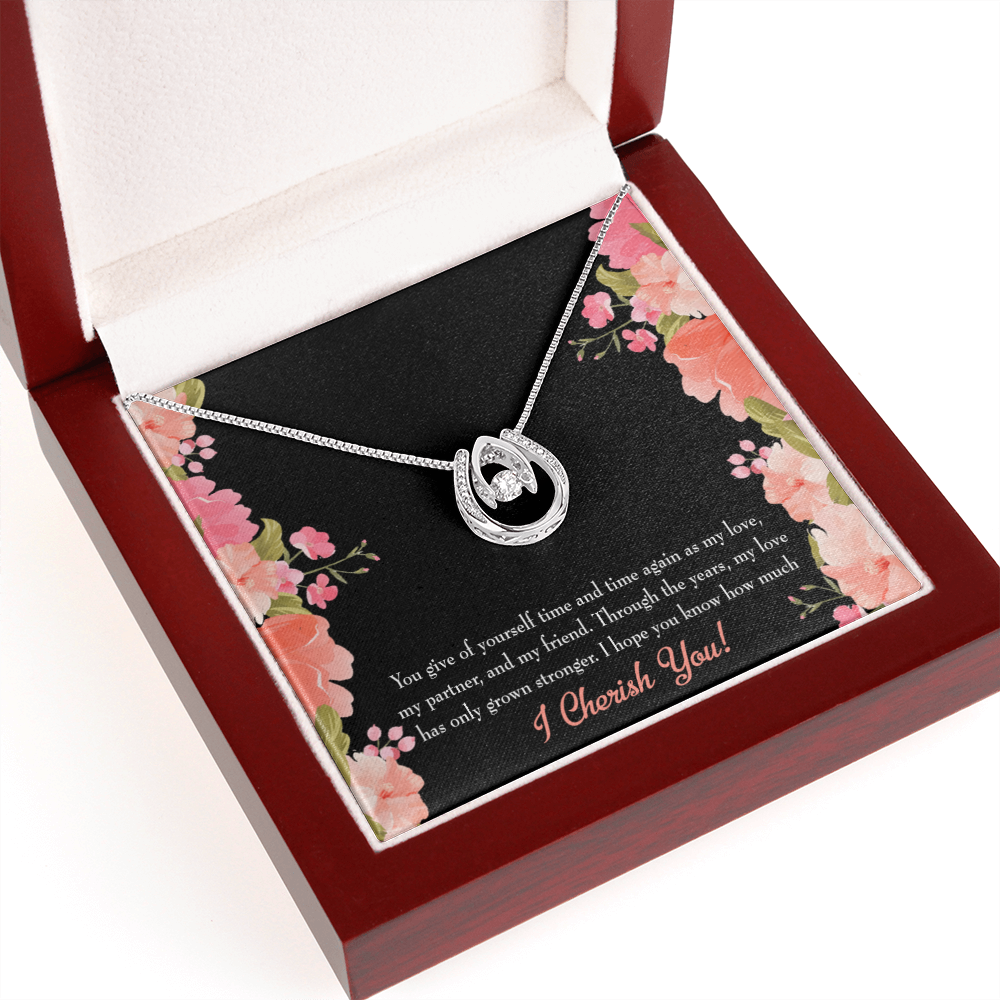 To My Girlfriend Cherish You Lucky Horseshoe Necklace Message Card 14k w CZ Crystals-Express Your Love Gifts