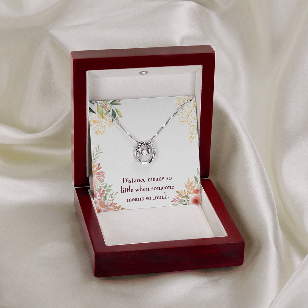To My Girlfriend Distance Means so Little Lucky Horseshoe Necklace Message Card 14k w CZ Crystals-Express Your Love Gifts