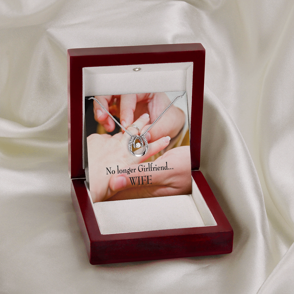 To My Girlfriend Engagement Lucky Horseshoe Necklace Message Card 14k w CZ Crystals-Express Your Love Gifts