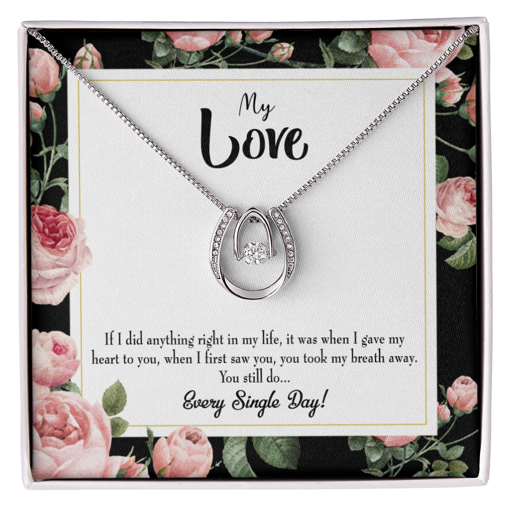 To My Girlfriend Every Single Day Lucky Horseshoe Necklace Message Card 14k w CZ Crystals-Express Your Love Gifts