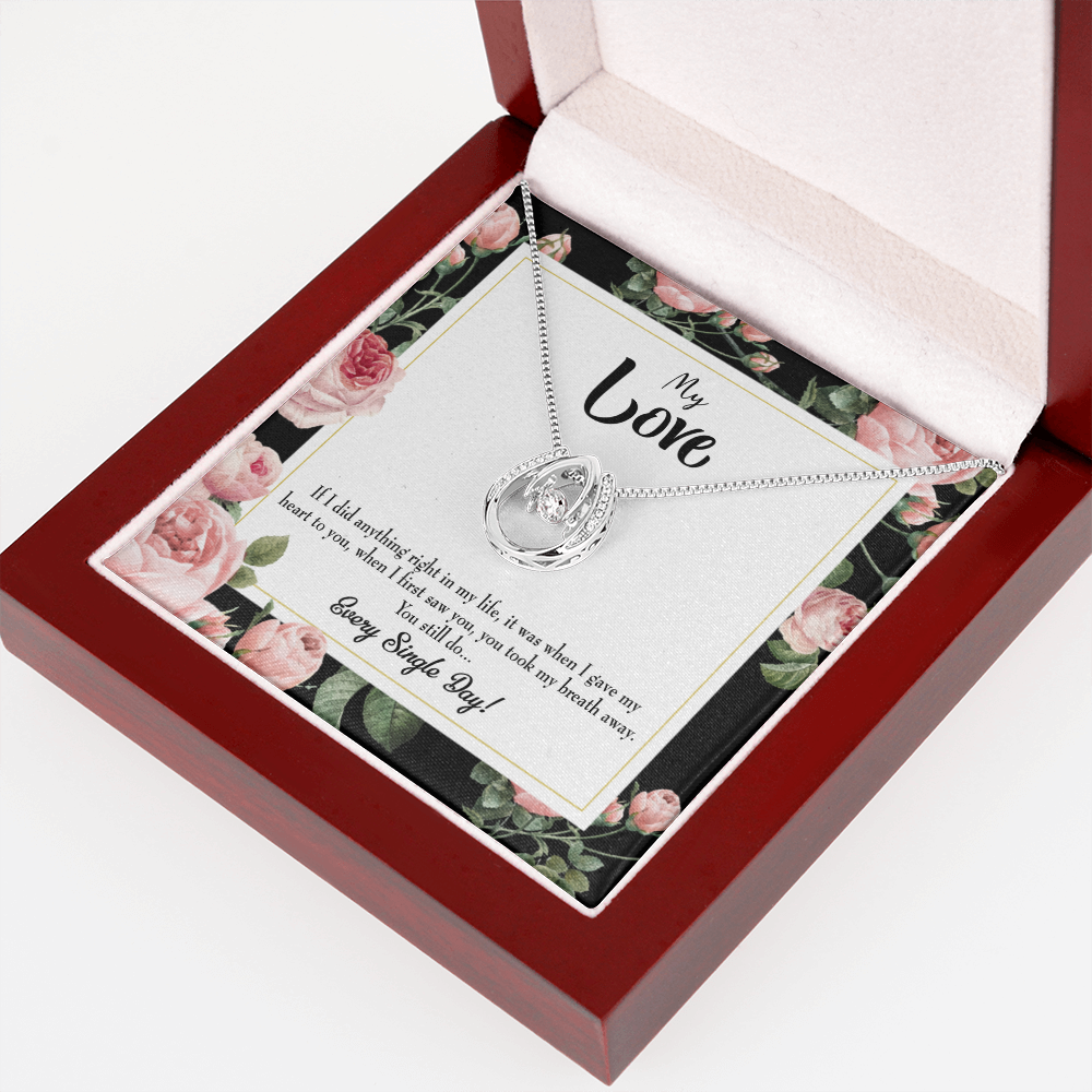 To My Girlfriend Every Single Day Lucky Horseshoe Necklace Message Card 14k w CZ Crystals-Express Your Love Gifts