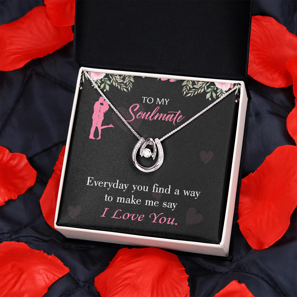 To My Girlfriend Everyday Lucky Horseshoe Necklace Message Card 14k w CZ Crystals-Express Your Love Gifts