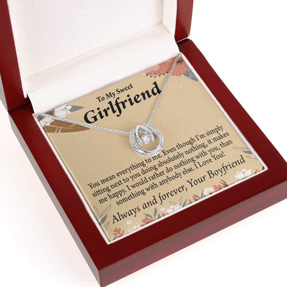 To My Girlfriend Everything To Me Lucky Horseshoe Necklace Message Card 14k w CZ Crystals-Express Your Love Gifts