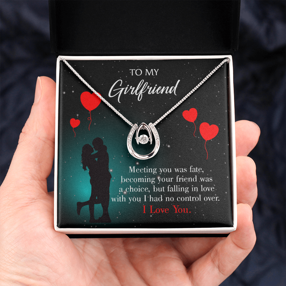 To My Girlfriend Fate Meeting Lucky Horseshoe Necklace Message Card 14k w CZ Crystals-Express Your Love Gifts