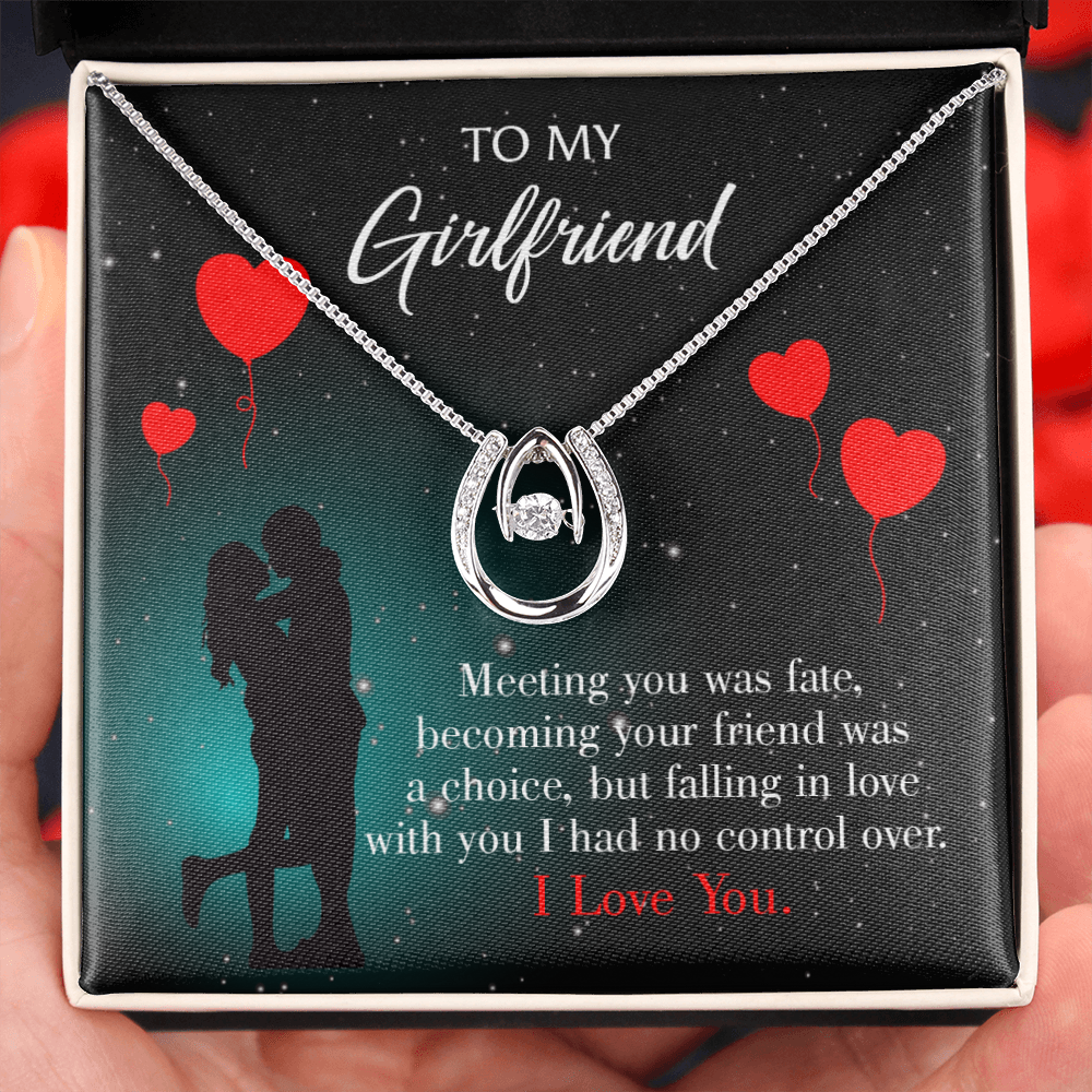 To My Girlfriend Fate Meeting Lucky Horseshoe Necklace Message Card 14k w CZ Crystals-Express Your Love Gifts