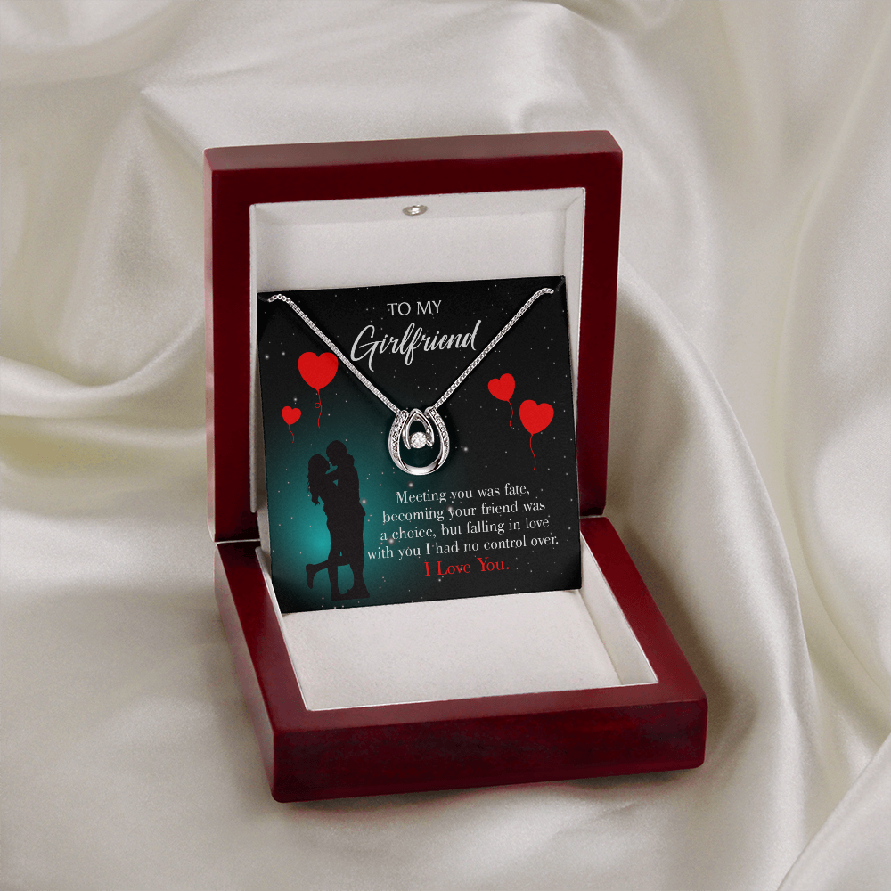 To My Girlfriend Fate Meeting Lucky Horseshoe Necklace Message Card 14k w CZ Crystals-Express Your Love Gifts