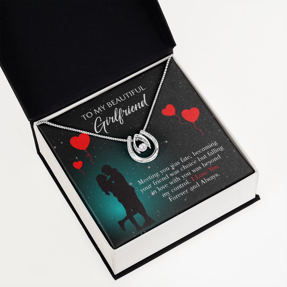 To My Girlfriend Forever and Always Lucky Horseshoe Necklace Message Card 14k w CZ Crystals-Express Your Love Gifts