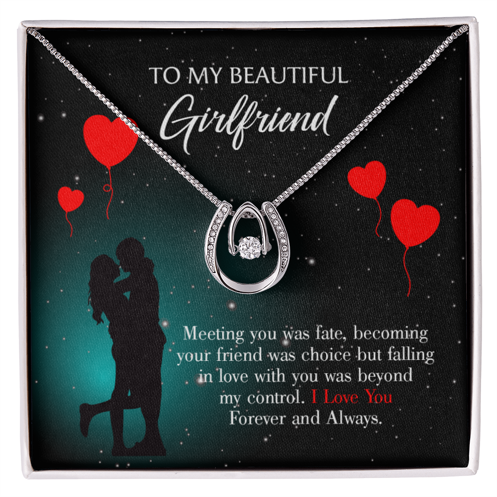 To My Girlfriend Forever and Always Lucky Horseshoe Necklace Message Card 14k w CZ Crystals-Express Your Love Gifts