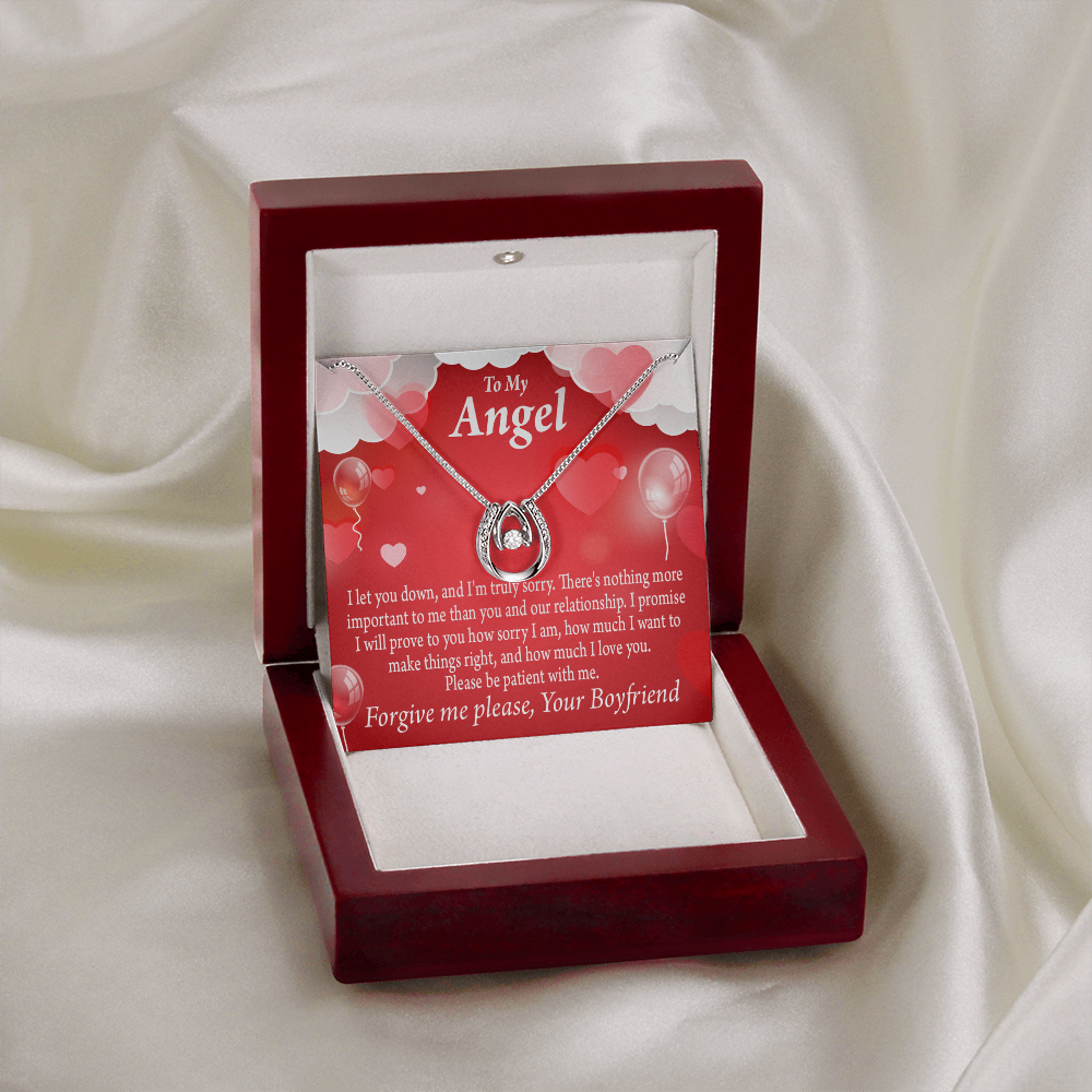 To my Girlfriend Forgive Me Lucky Horseshoe Necklace Message Card 14k w CZ Crystals-Express Your Love Gifts