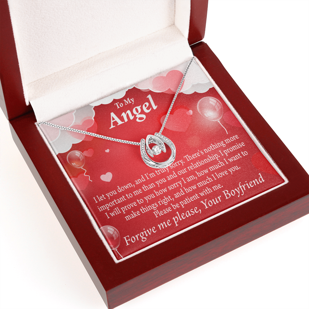 To my Girlfriend Forgive Me Lucky Horseshoe Necklace Message Card 14k w CZ Crystals-Express Your Love Gifts