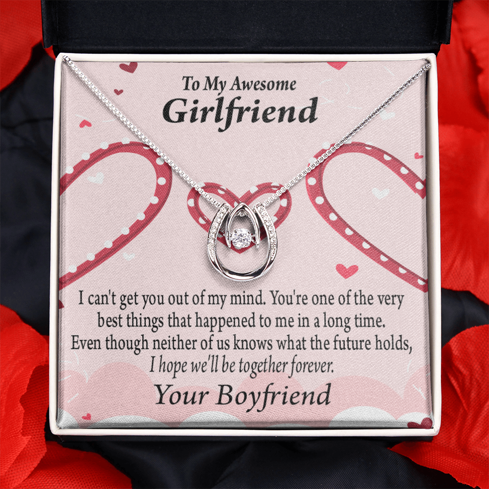 To My Girlfriend Gift We'll Be Together Forever Lucky Horseshoe Necklace Message Card 14k w CZ Crystals-Express Your Love Gifts