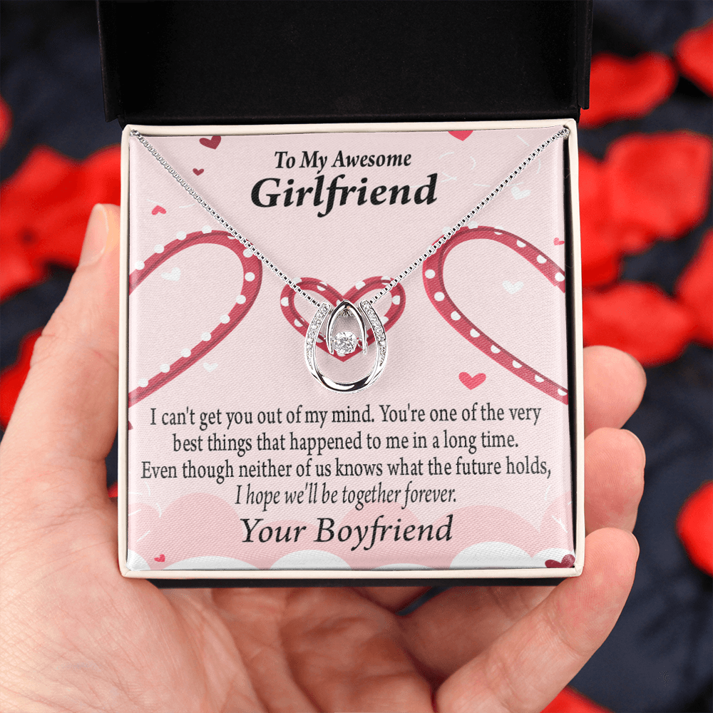 To My Girlfriend Gift We'll Be Together Forever Lucky Horseshoe Necklace Message Card 14k w CZ Crystals-Express Your Love Gifts