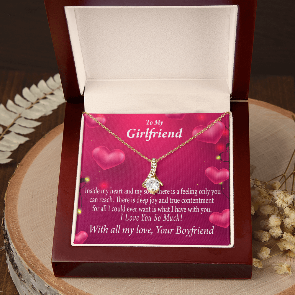 To My Girlfriend Girlfriend Deep Joy And True Contentment Alluring Ribbon Necklace Message Card-Express Your Love Gifts