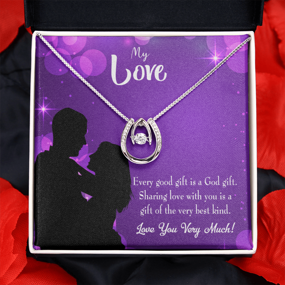 To My Girlfriend Good Gift Lucky Horseshoe Necklace Message Card 14k w CZ Crystals-Express Your Love Gifts