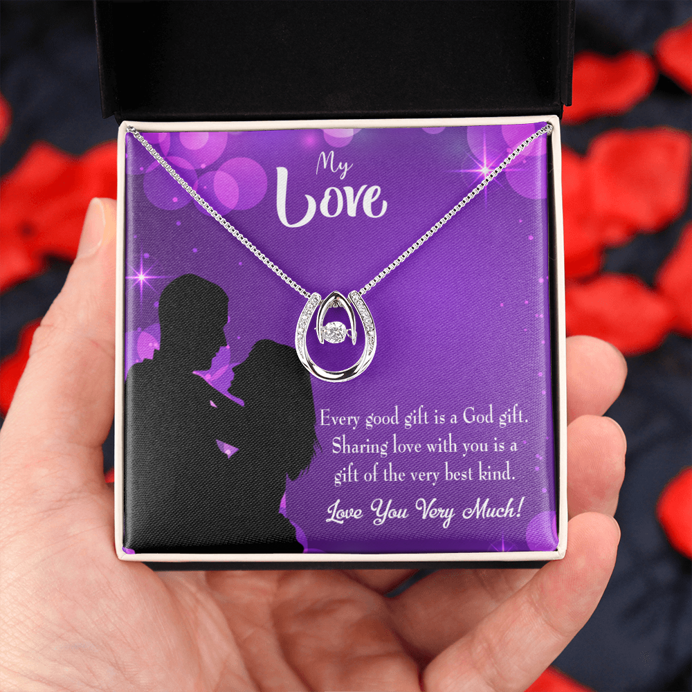 To My Girlfriend Good Gift Lucky Horseshoe Necklace Message Card 14k w CZ Crystals-Express Your Love Gifts