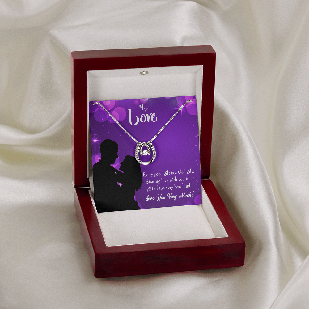 To My Girlfriend Good Gift Lucky Horseshoe Necklace Message Card 14k w CZ Crystals-Express Your Love Gifts