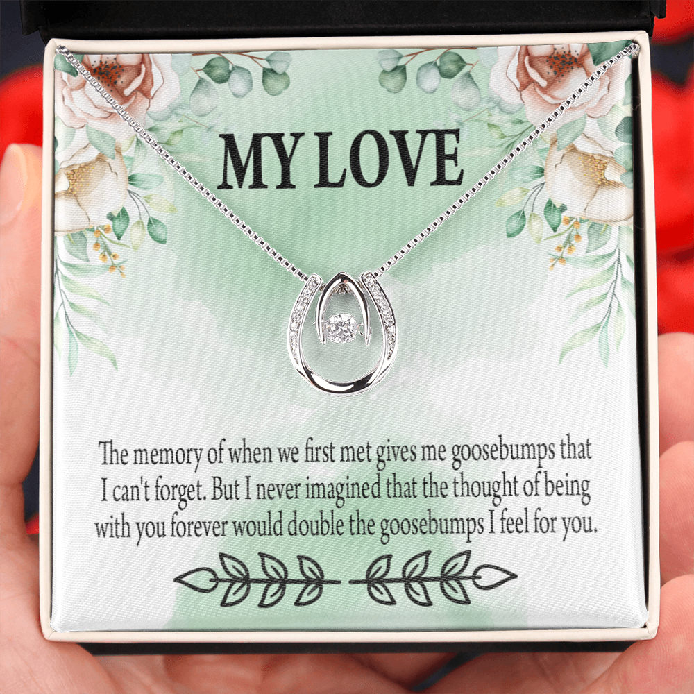 To My Girlfriend Goosebumps Forever Lucky Horseshoe Necklace Message Card 14k w CZ Crystals-Express Your Love Gifts