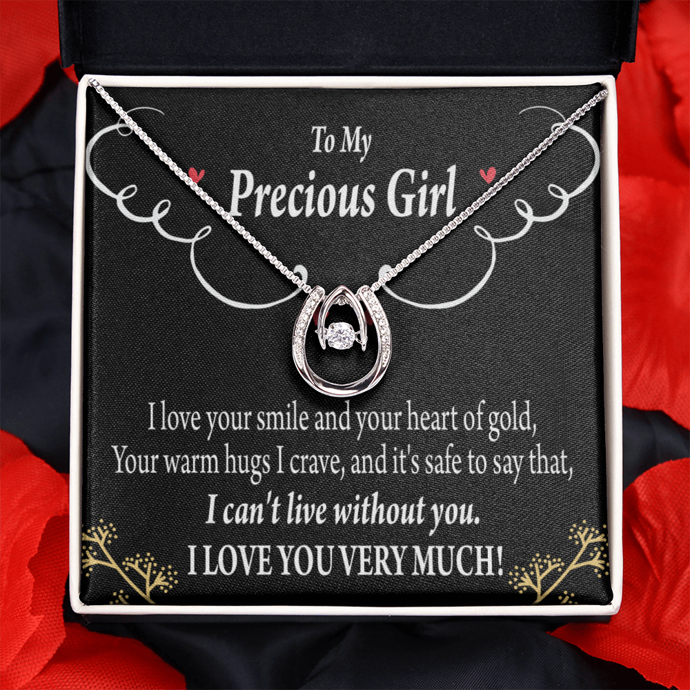 To My Girlfriend Heart of Gold Lucky Horseshoe Necklace Message Card 14k w CZ Crystals-Express Your Love Gifts