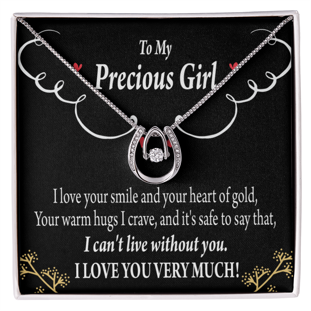To My Girlfriend Heart of Gold Lucky Horseshoe Necklace Message Card 14k w CZ Crystals-Express Your Love Gifts