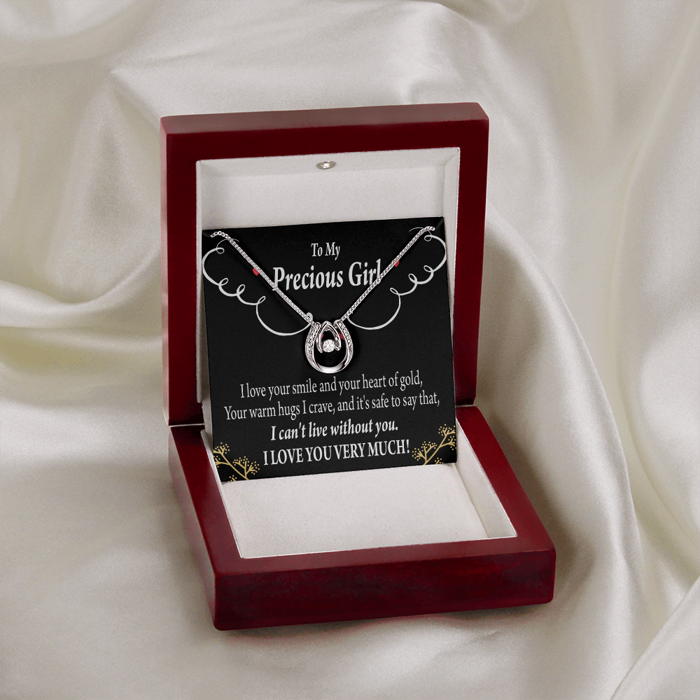 To My Girlfriend Heart of Gold Lucky Horseshoe Necklace Message Card 14k w CZ Crystals-Express Your Love Gifts