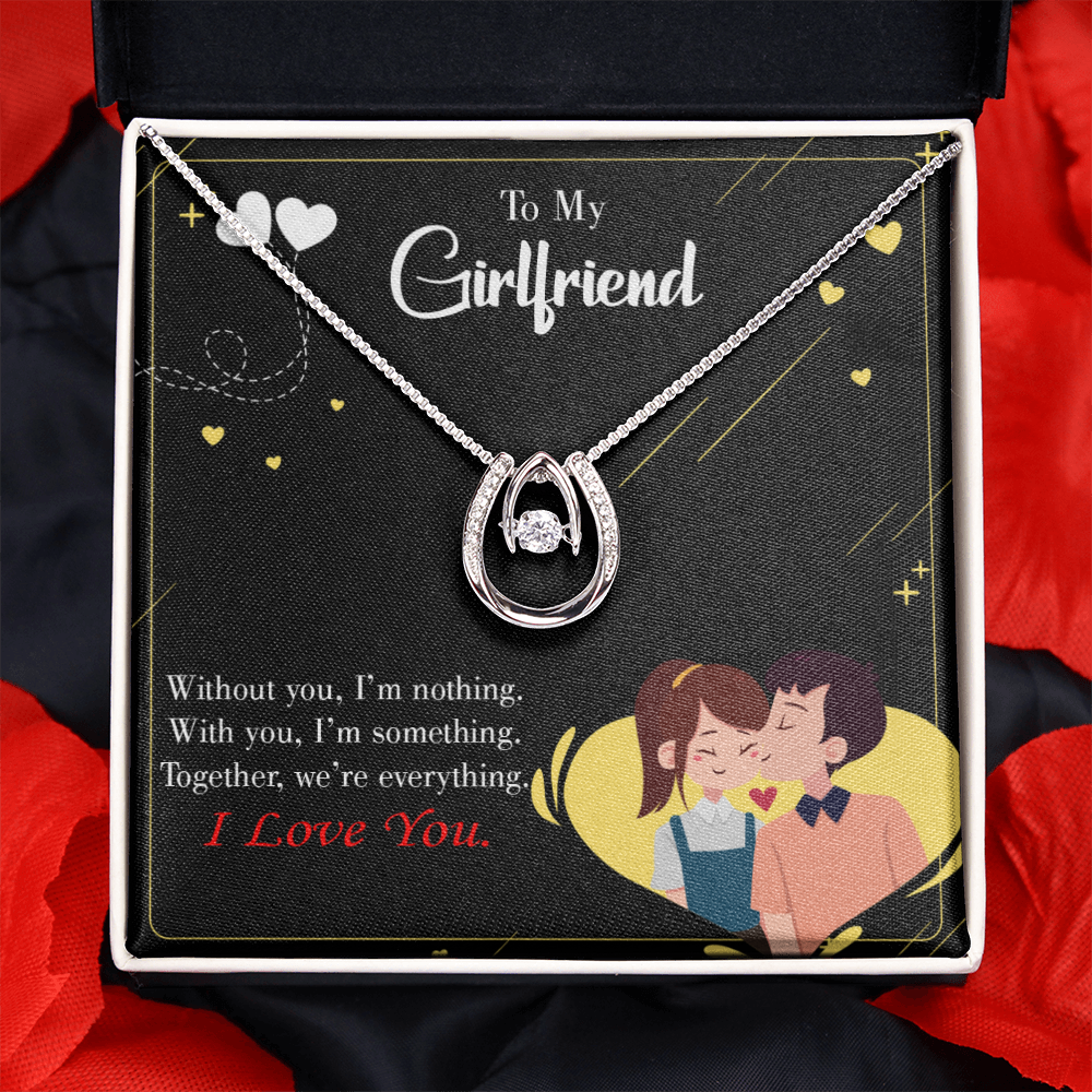 To My Girlfriend I am Nothing Lucky Horseshoe Necklace Message Card 14k w CZ Crystals-Express Your Love Gifts