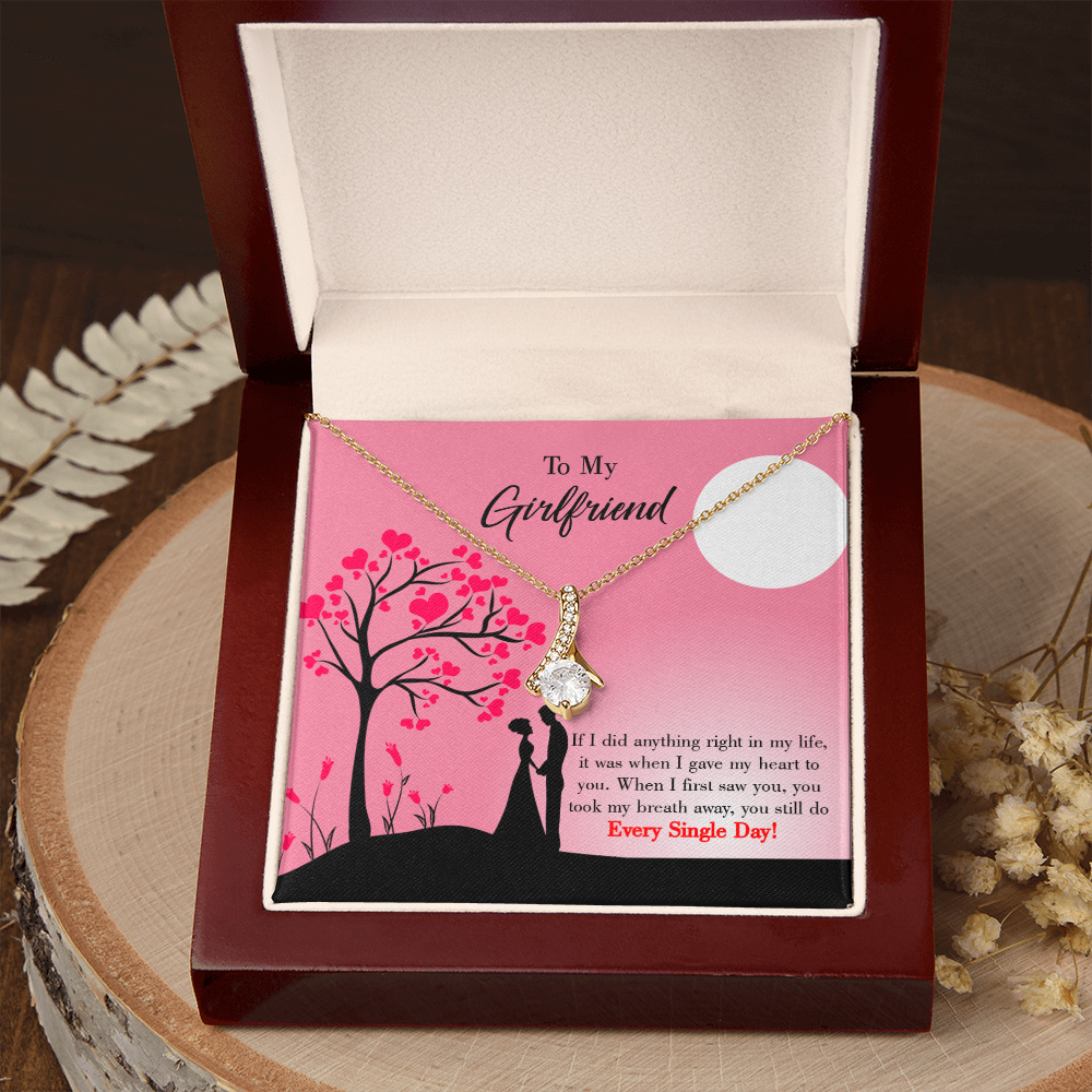 To My Girlfriend I Gave my Heart to You Alluring Ribbon Necklace Message Card-Express Your Love Gifts