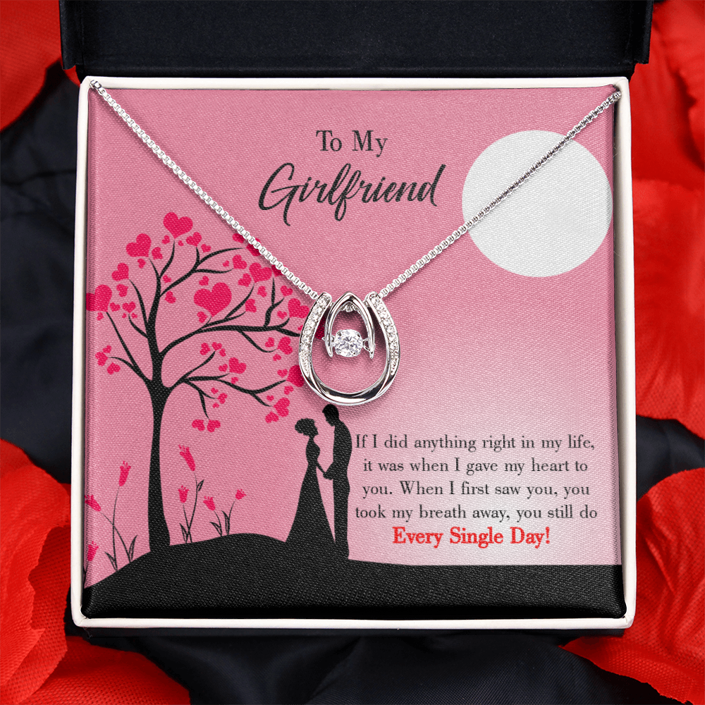 To My Girlfriend I Gave my Heart to You Lucky Horseshoe Necklace Message Card 14k w CZ Crystals-Express Your Love Gifts