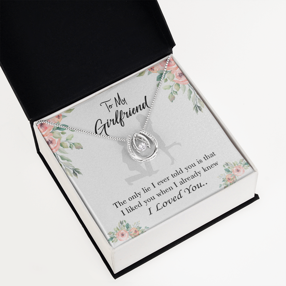 To My Girlfriend I Knew I Loved You Lucky Horseshoe Necklace Message Card 14k w CZ Crystals-Express Your Love Gifts