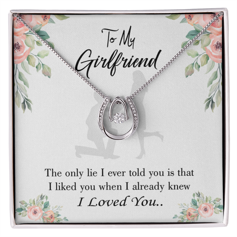 To My Girlfriend I Knew I Loved You Lucky Horseshoe Necklace Message Card 14k w CZ Crystals-Express Your Love Gifts