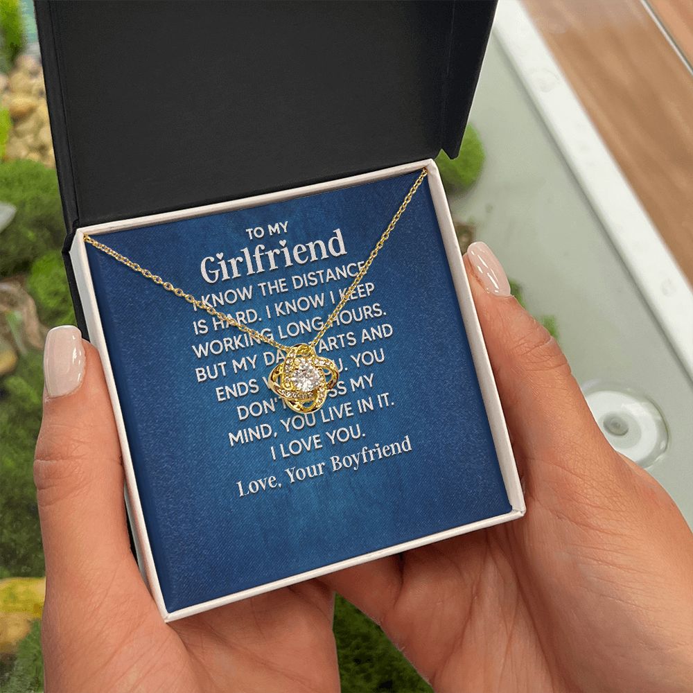 To My Girlfriend I Know the Distance is Hard Infinity Knot Necklace Message Card-Express Your Love Gifts