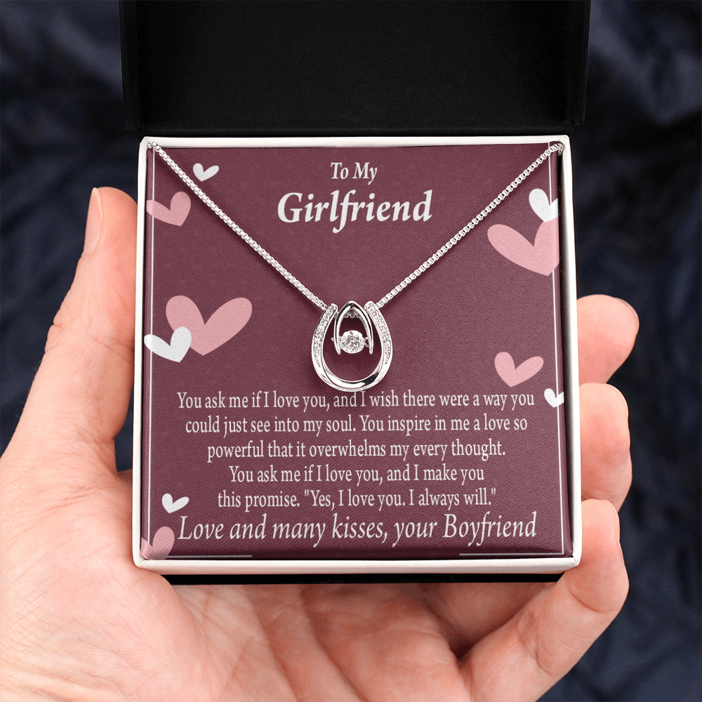 To My Girlfriend I Love You And I Always Will Lucky Horseshoe Necklace Message Card 14k w CZ Crystals-Express Your Love Gifts