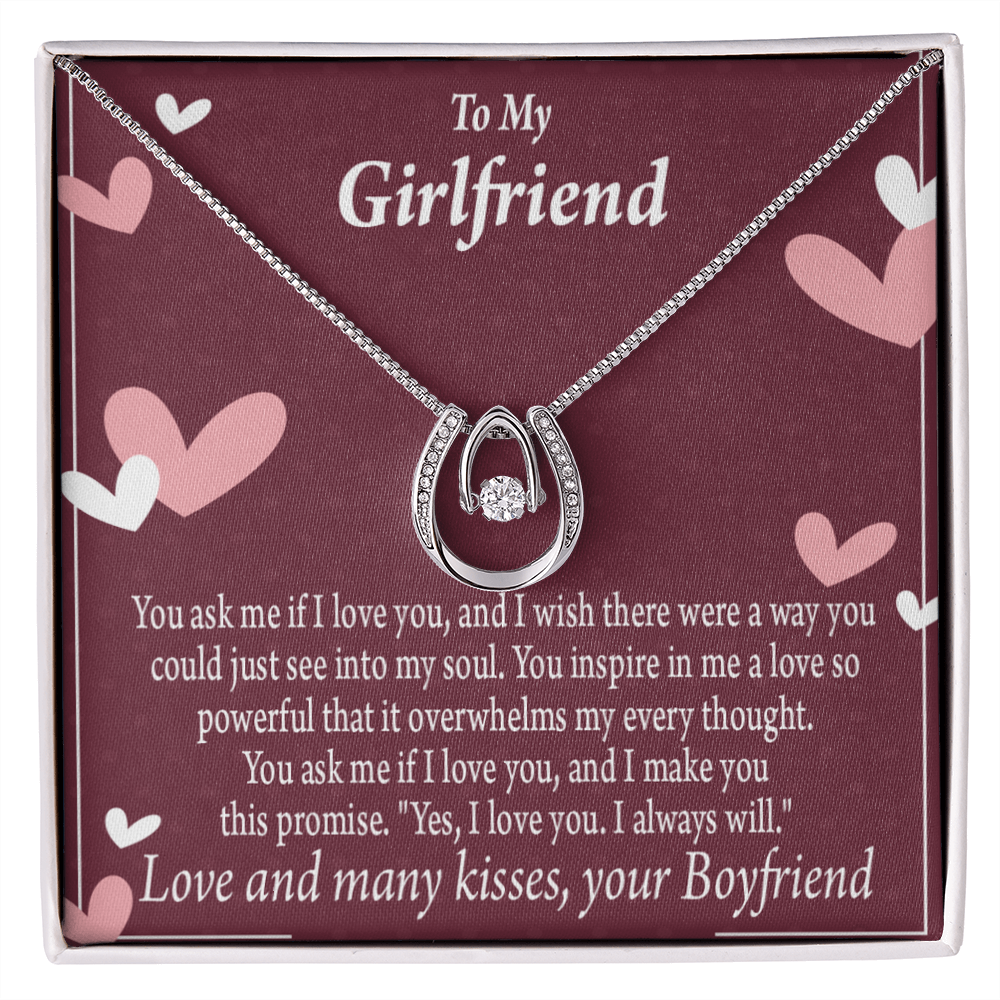 To My Girlfriend I Love You And I Always Will Lucky Horseshoe Necklace Message Card 14k w CZ Crystals-Express Your Love Gifts
