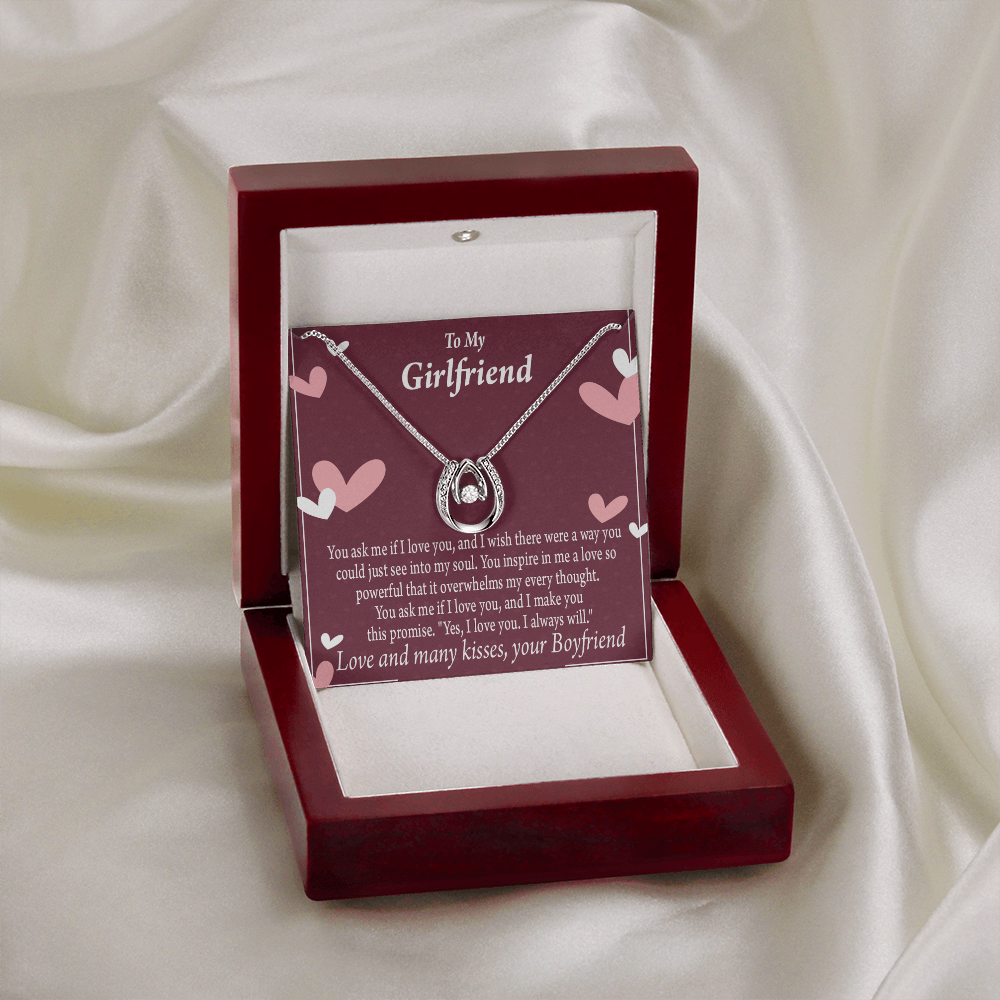 To My Girlfriend I Love You And I Always Will Lucky Horseshoe Necklace Message Card 14k w CZ Crystals-Express Your Love Gifts