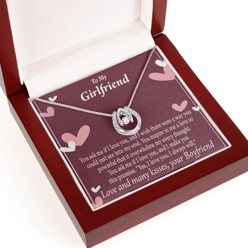 To My Girlfriend I Love You And I Always Will Lucky Horseshoe Necklace Message Card 14k w CZ Crystals-Express Your Love Gifts