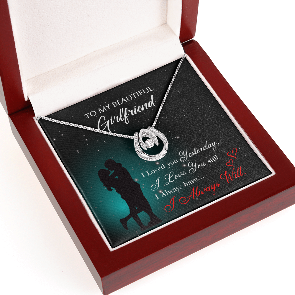 To My Girlfriend I Love You Forever Lucky Horseshoe Necklace Message Card 14k w CZ Crystals-Express Your Love Gifts