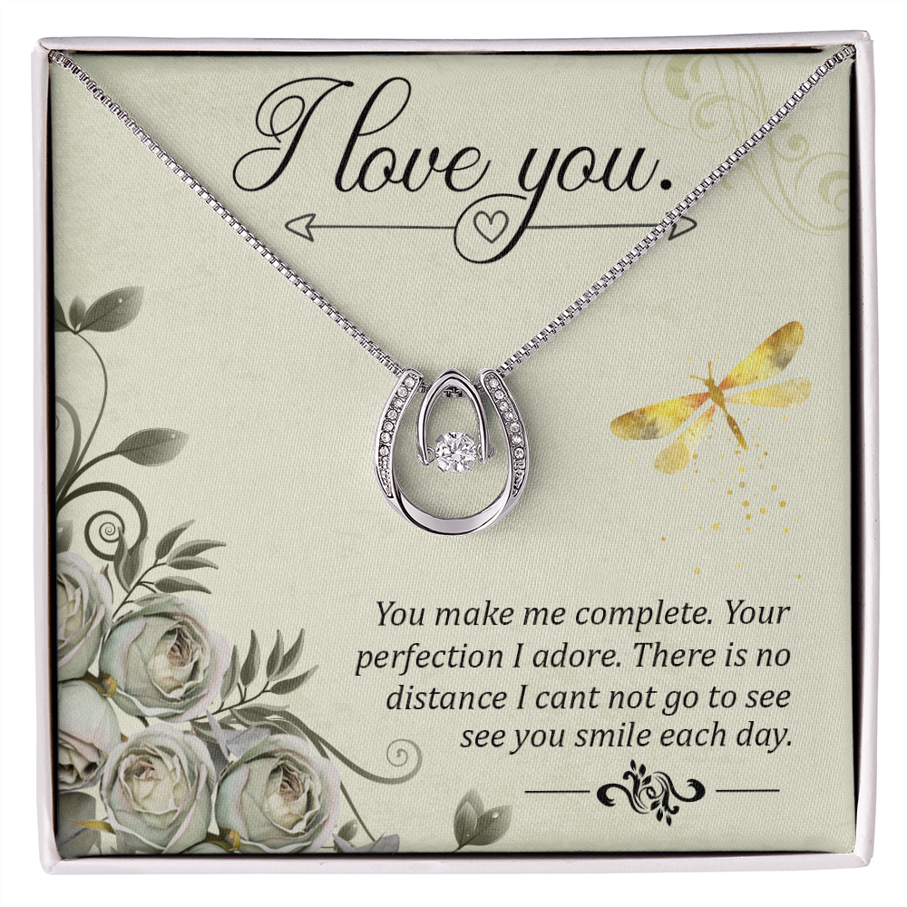 To My Girlfriend I love you Lucky Horseshoe Necklace Message Card 14k w CZ Crystals-Express Your Love Gifts