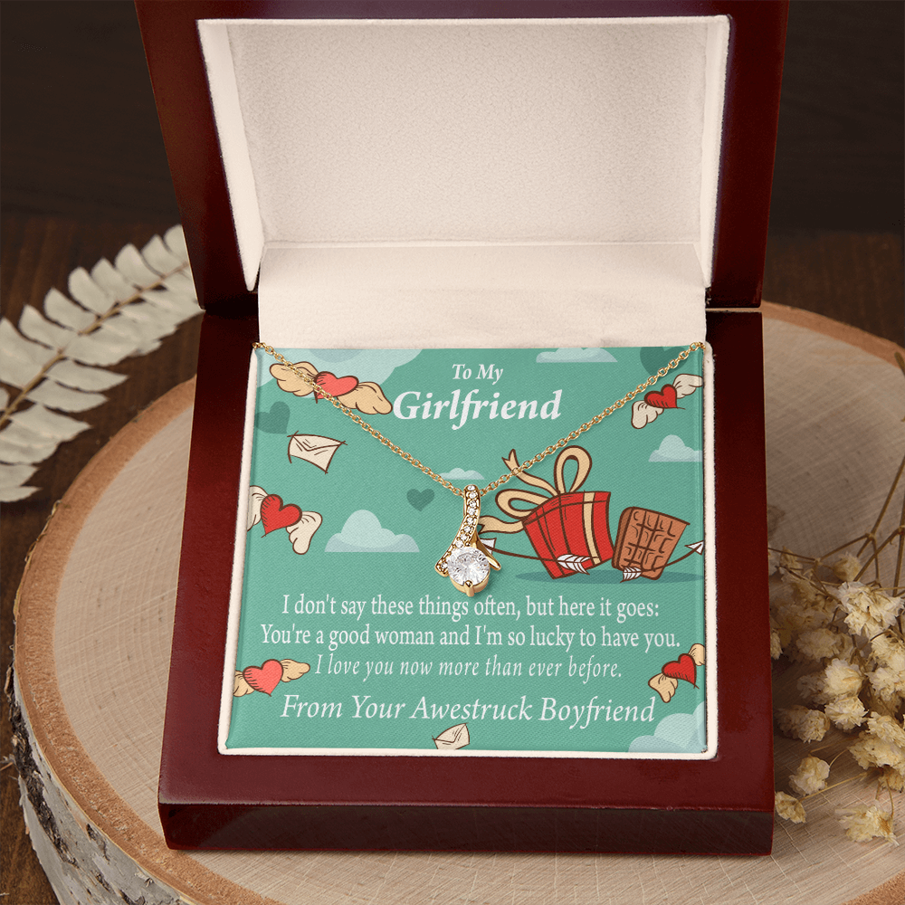 To My Girlfriend I Love You Now More Than Ever Alluring Ribbon Necklace Message Card-Express Your Love Gifts