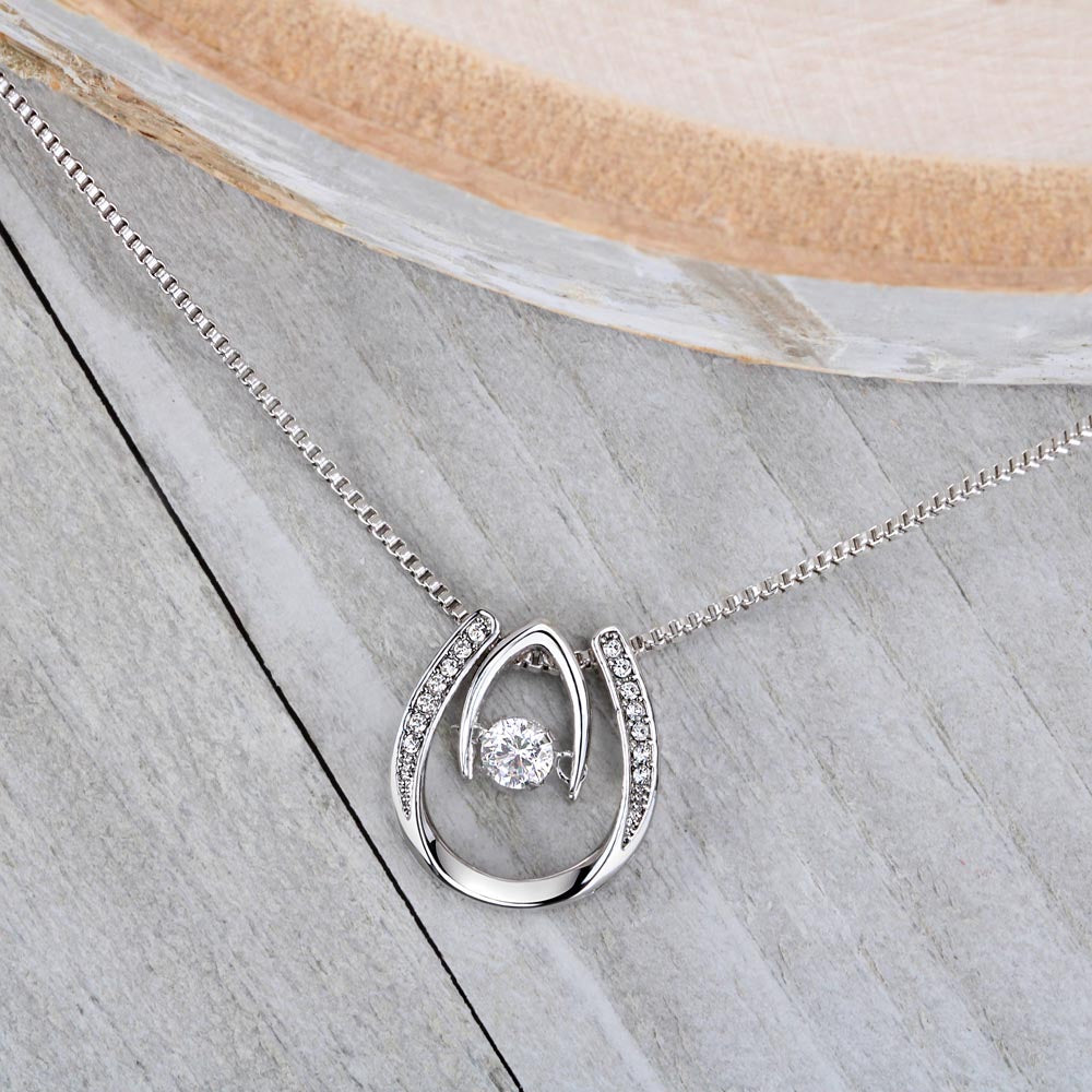 To My Girlfriend I Miss You Loads Lucky Horseshoe Necklace Message Card 14k w CZ Crystals-Express Your Love Gifts