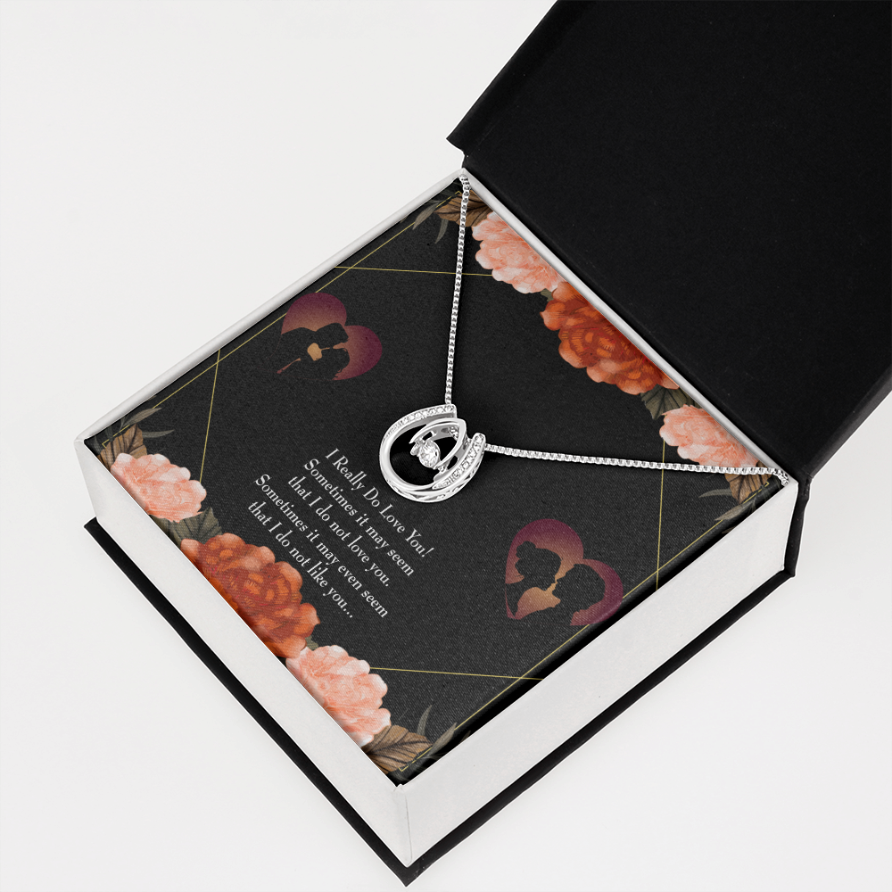 To My Girlfriend I Really Love You Lucky Horseshoe Necklace Message Card 14k w CZ Crystals-Express Your Love Gifts