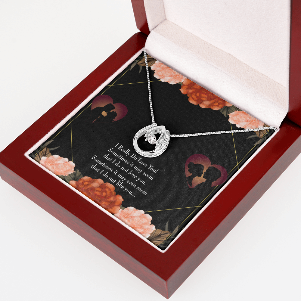 To My Girlfriend I Really Love You Lucky Horseshoe Necklace Message Card 14k w CZ Crystals-Express Your Love Gifts